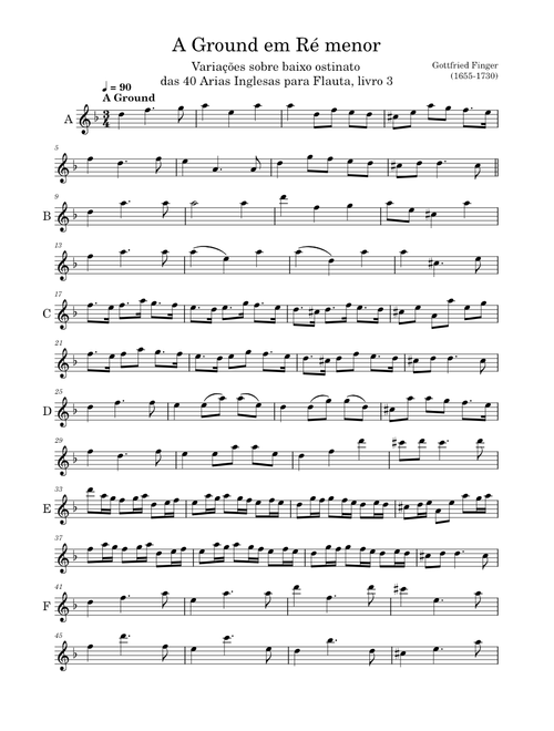 A Ground – Gottfried Finger A Division on a Ground by Mr. Finger – Gottfried Finger Gottfried Finger, A Ground D minor Recorder Solo
