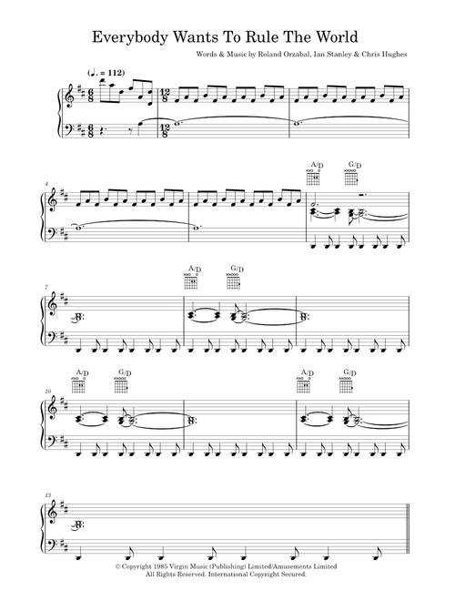 Everybody wants to rule the world - Tears for Fears (Piano-Vocal-Guitar (Piano Accompaniment))