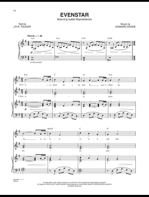 Evenstar (from The Lord Of The Rings: The Two Towers) - Howard Shore (Piano Vocal)