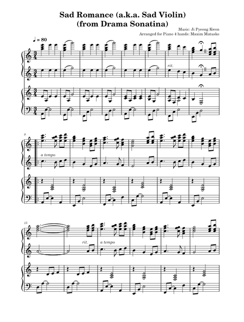 Sad Romance – Ji Pyeong Kwon (4 hands piano)