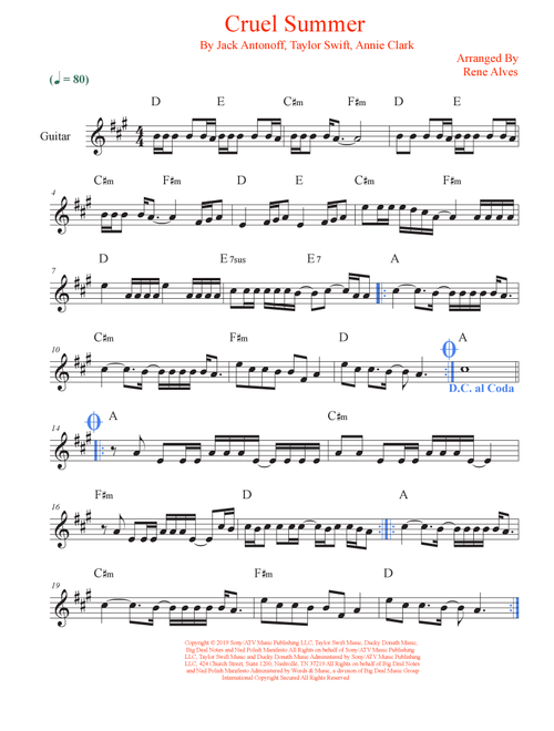 Cruel Summer (Arr. Rene Alves) - Taylor Swift (Guitar and Piano)