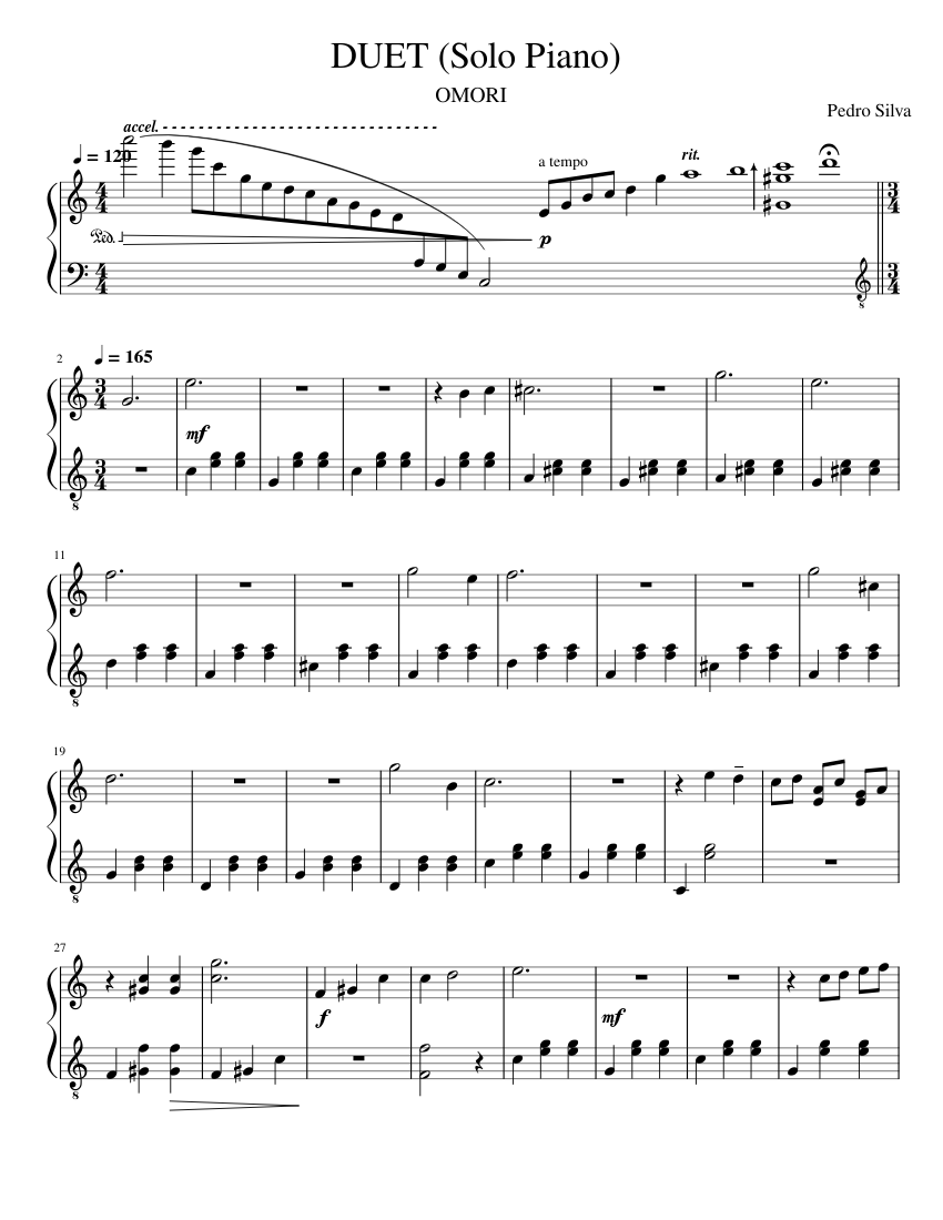 Omori 172 Duet Solo Piano Sheet Music For Piano Solo 