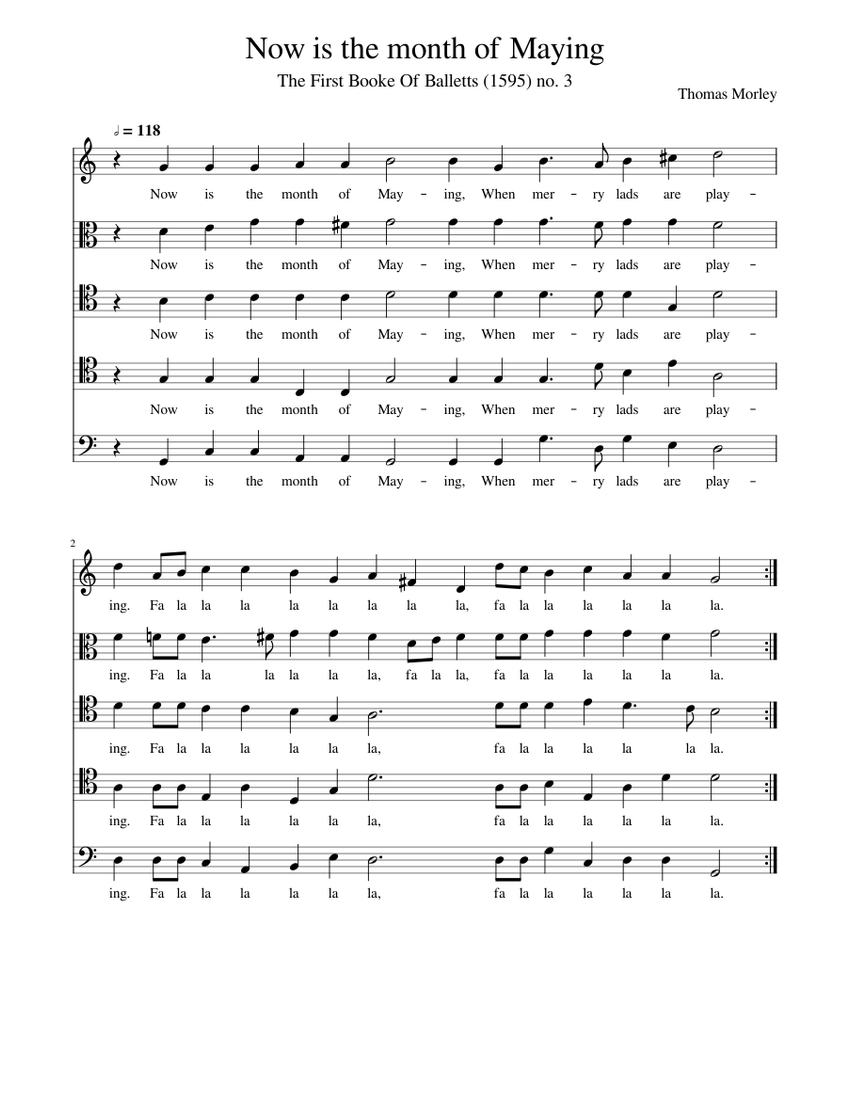 Thomas morley now is the month of maying sheet music for piano mixed