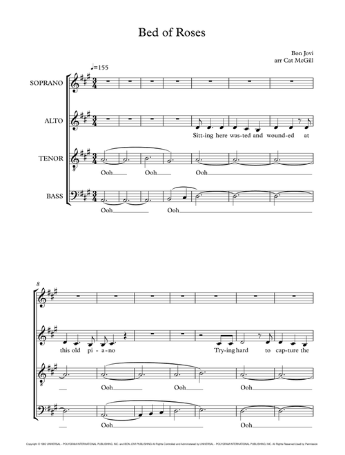 Bed Of Roses (Arr. Cat McGill) - Bon Jovi (Choral, SATB)