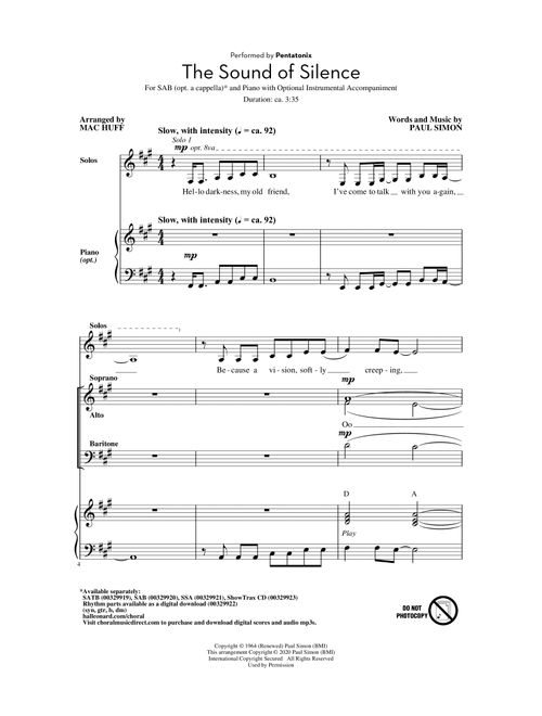The Sound Of Silence (arr. Mac Huff) - Pentatonix, Simon & Garfunkel (Choral, SAB)