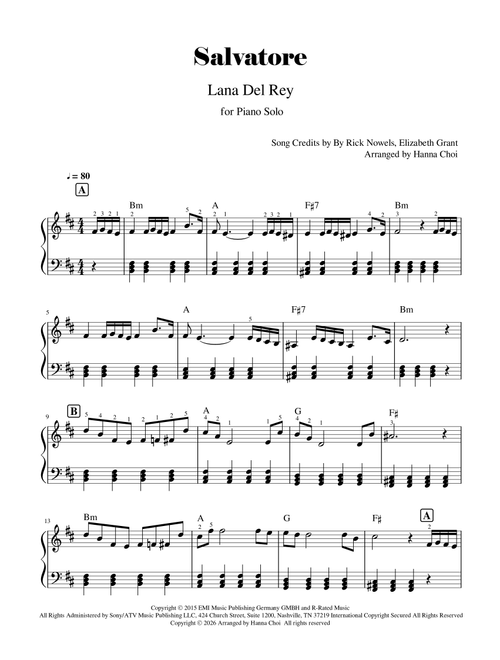 Salvatore (Arr. Hanna Choi) - Lana Del Ray (Piano Solo)