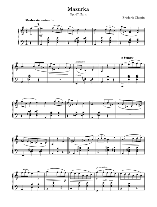 Mazurka, Op. 67 No. 4 – Frédéric Chopin