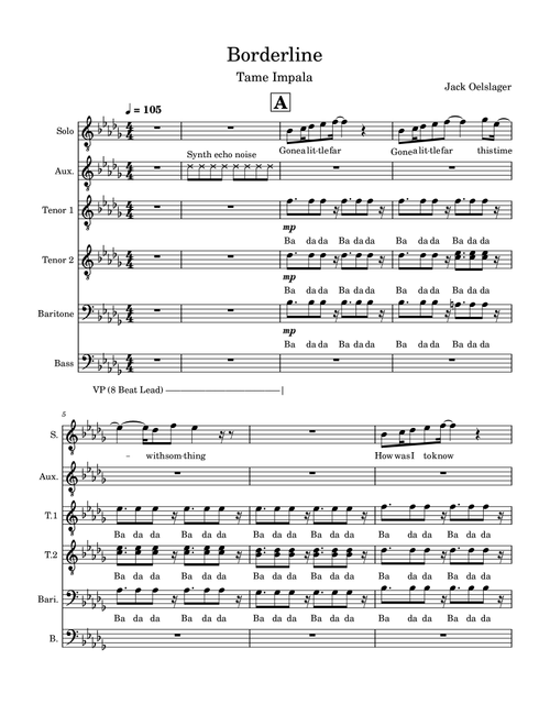 Borderline (Arr. Jack Oelslager) - Tame Impala (Choral, TTBB)