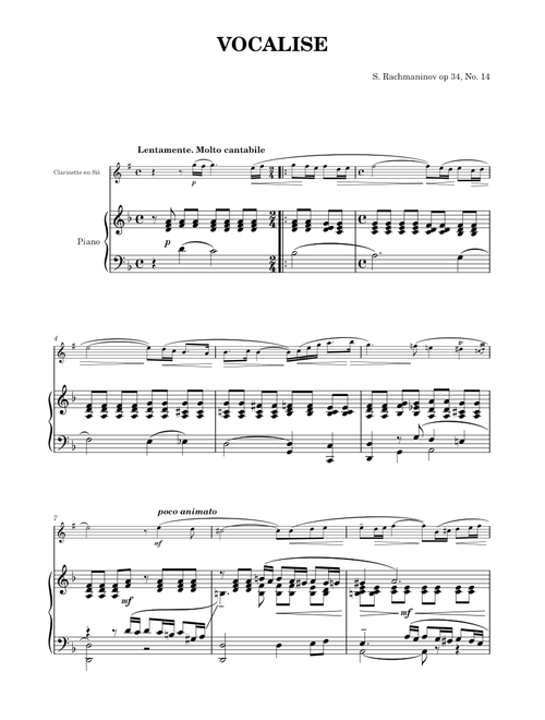 Vocalise – Sergei Rachmaninov (B♭ clarinet and piano)