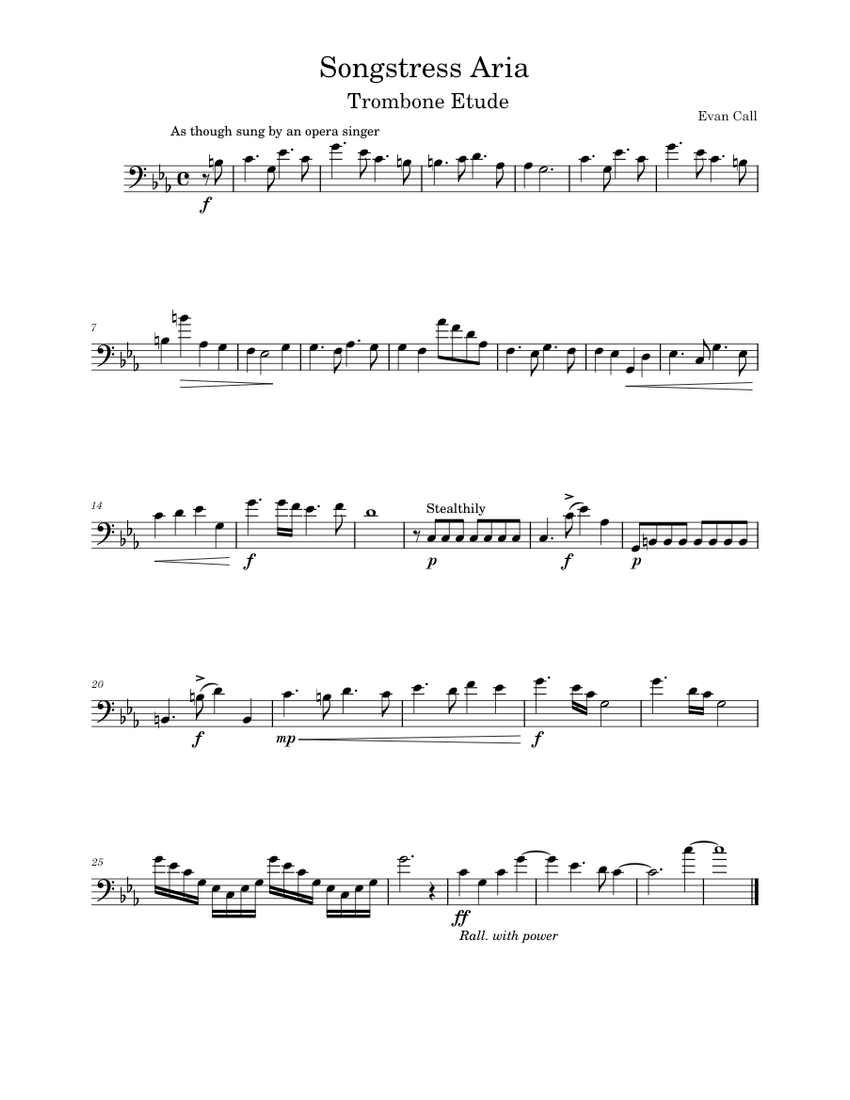 The songstress aria evan call sheet music for piano solo