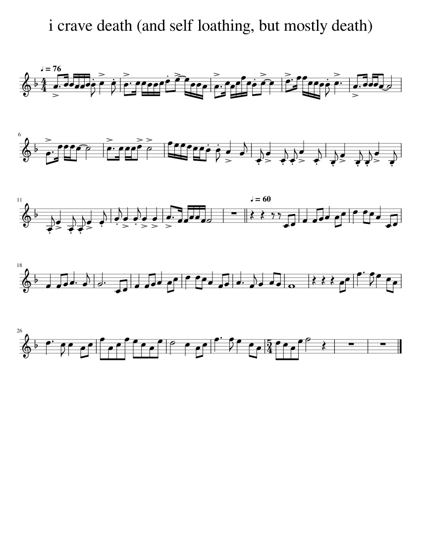 i crave death (and self loathing, but mostly death) Sheet music for