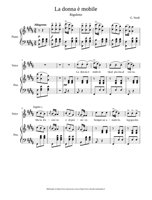 Rigoletto sheet music by Melisande | Play, print, and download in