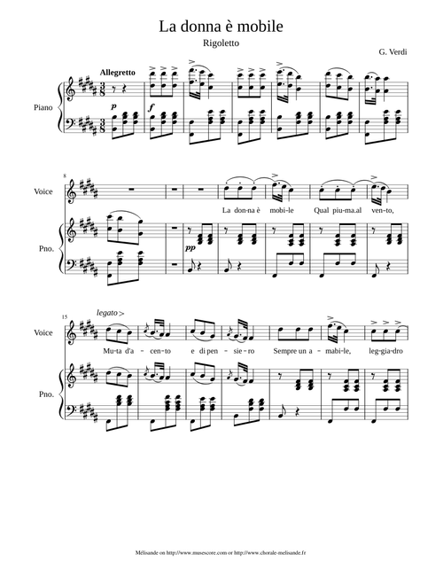 Rigoletto sheet music by Melisande | Play, print, and download in