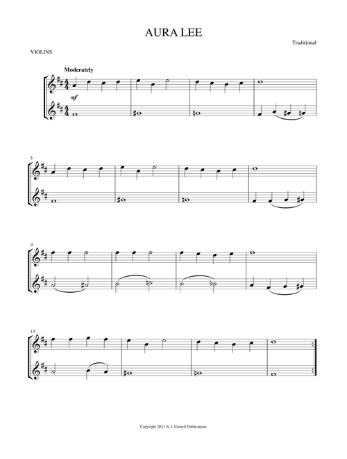 Aura Lee (Arr. Mark Phillips) - Traditional (Violin Duet)