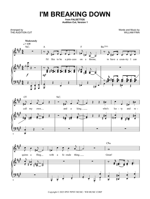 I'm Breaking Down (Arr. The Audition Cut, Version 1 - from Falsettos) - William A Finn (Piano Vocal)