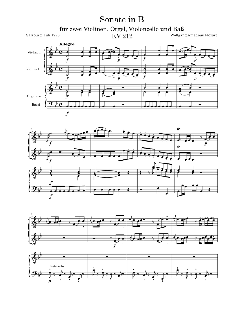 Church Sonata No.6 in Bb major, K.212 – Wolfgang Amadeus Church Sonata No.6 in Bb major, K.212 – Wolfgang Amadeus