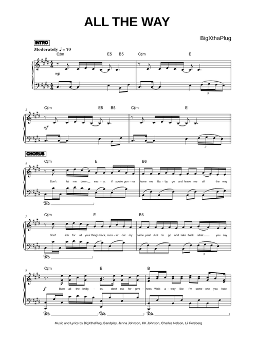 All The Way - BigXthaPlug (Piano Solo) sheet music arranged by lord.arranger for Solo