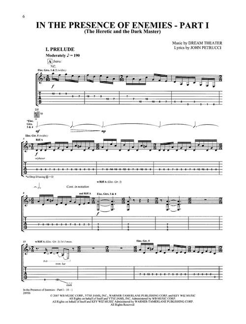 In The Presence Of Enemies, Pt. 1 - Dream Theater (Guitar Tab)