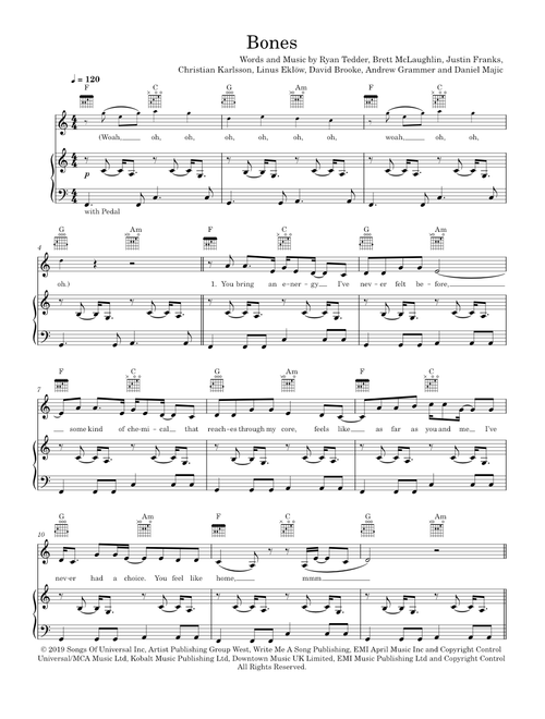 Bones - Galantis (Piano-Voice-Guitar)