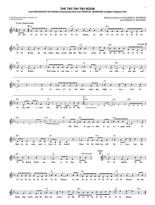 The Tiki Tiki Tiki Room - Richard M Sherman, Robert B Sherman (Lead Sheet - Fake Book)