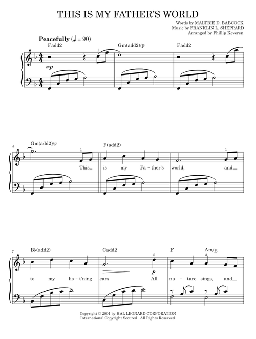 This Is My Father's World - Maltbie D. Babcock (Easy Piano)