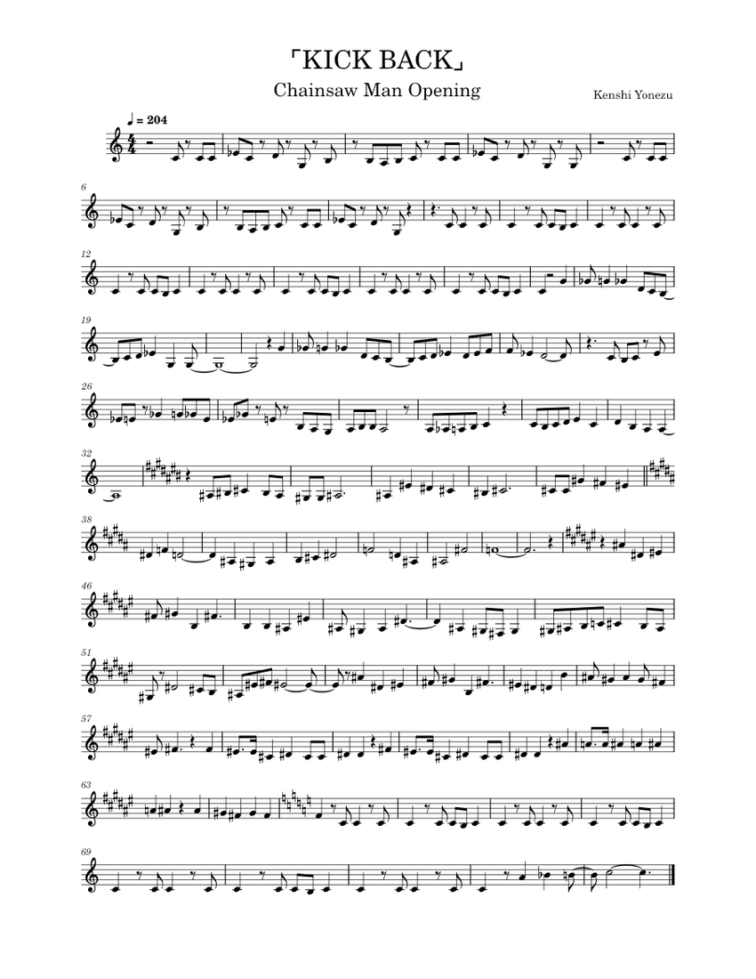 KICK BACK – Kenshi Yonezu (米津 玄師) Sheet Music for Clarinet in