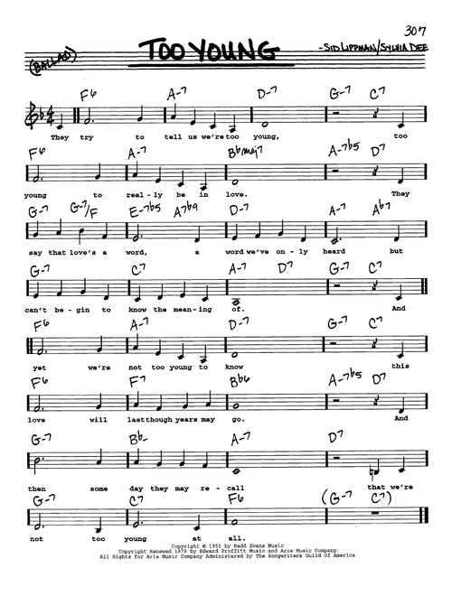 Too Young (Low Voice) - Sid Lippman, Sylvia Dee (Real Book - Melody-Chords-Lyrics)
