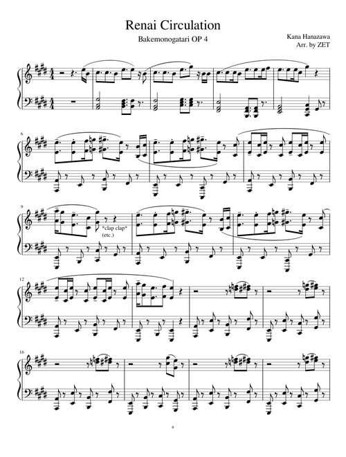 Renai Circulation (恋愛サーキュレーション) (Full Score for Piano)
