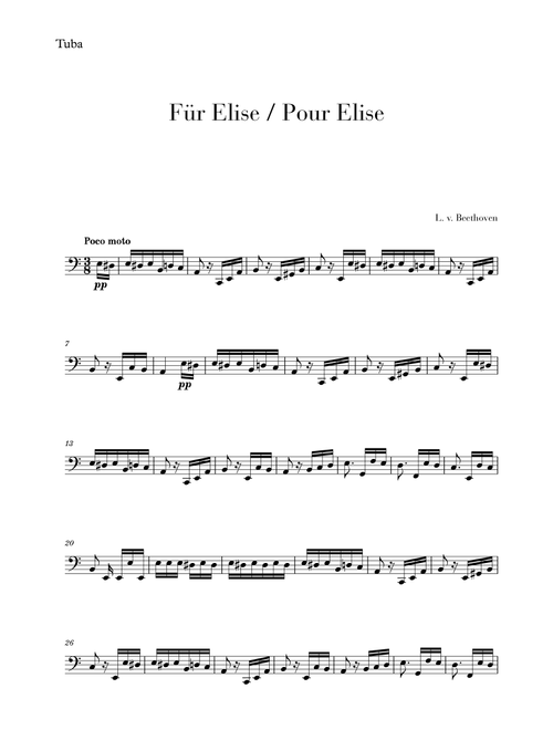Pour Elise (Für Elise) for Tuba (Arr. Cadenza Editions) - Ludwig van Beethoven (Tuba Solo)