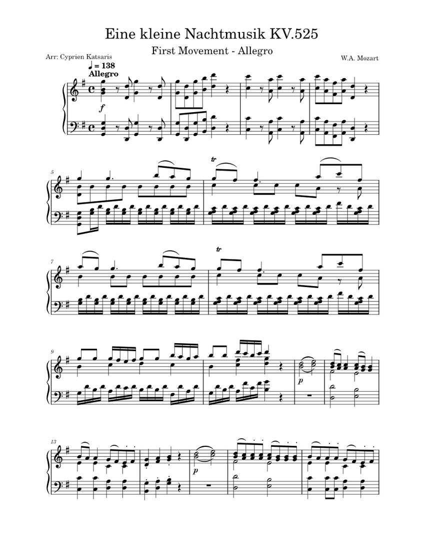 W.A. Mozart - Eine kleine Nachtmusik Sheet music for Piano (Solo ...