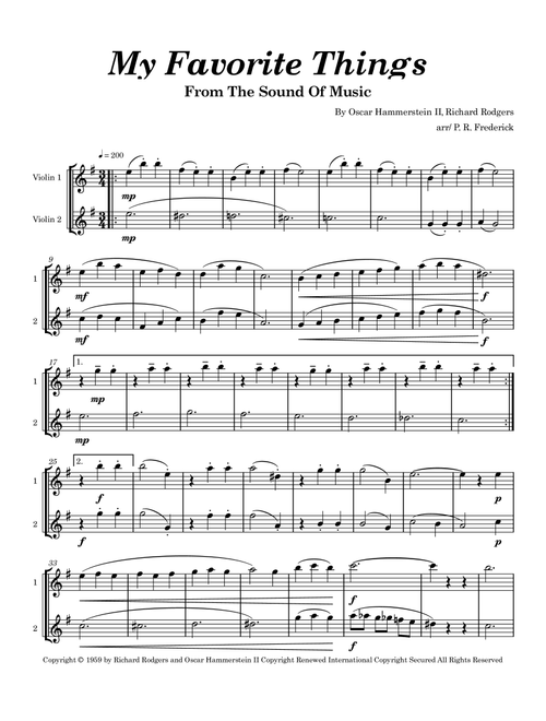 My Favorite Things (Arr. P. R. Frederick) - Julie Andrews (Violin Duet)