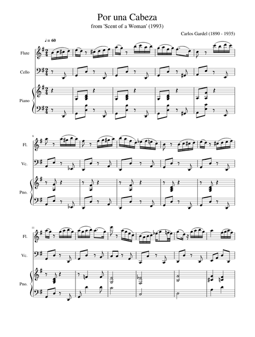 Gardel - Por una Cabeza, for Flute, Cello, and Piano
