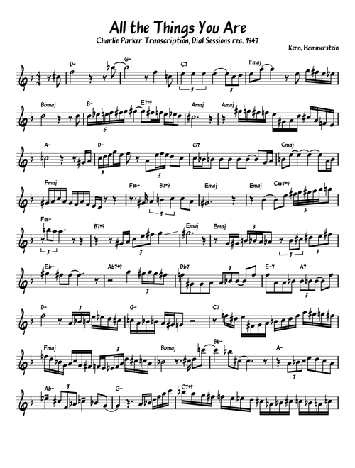 All The Things You Are, Charlie Parker transcription