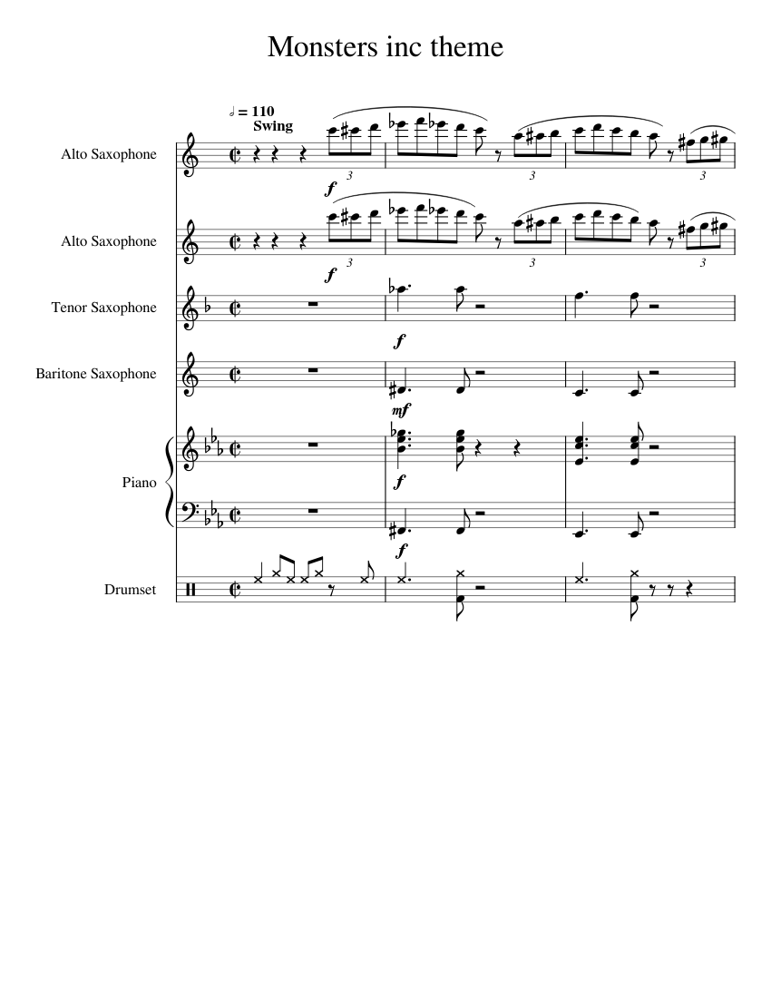 Monsters inc theme Sheet music for Piano, Saxophone alto, Saxophone