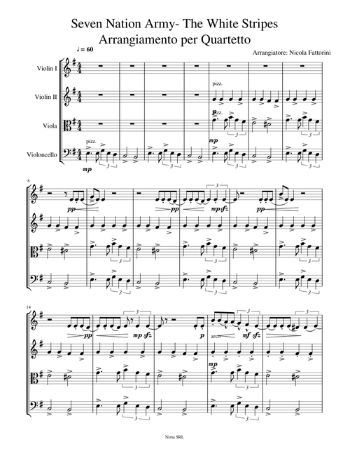 Seven Nation Army-The White Stripes-Arrangiamento per Quartetto d'Archi