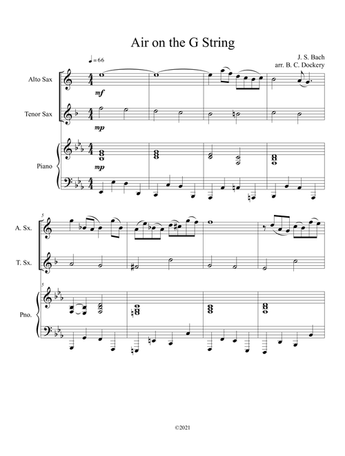 Air on the G String (Alto and Tenor Sax Duet) with opt. piano accompaniment (Arr. B. C. Dockery) - J S Bach (Instrumental Duet and Piano)