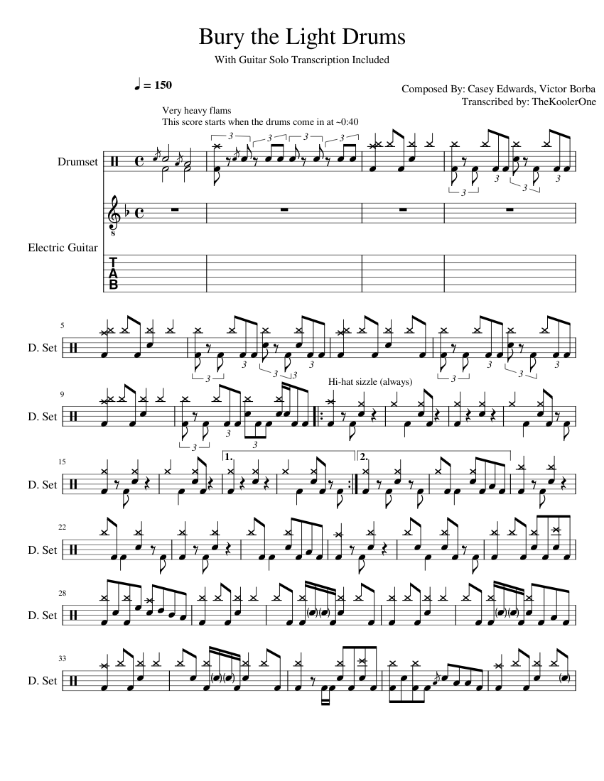 Bury The Light DRUMS AND GUITAR SOLO Sheet Music For Guitar Drum bury-the-light-drums-and-guitar-solo-sheet-music-for-guitar-drum