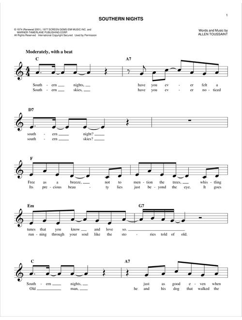 Southern Nights - Glen Campbell (Easy Lead Sheet - Fake Book)
