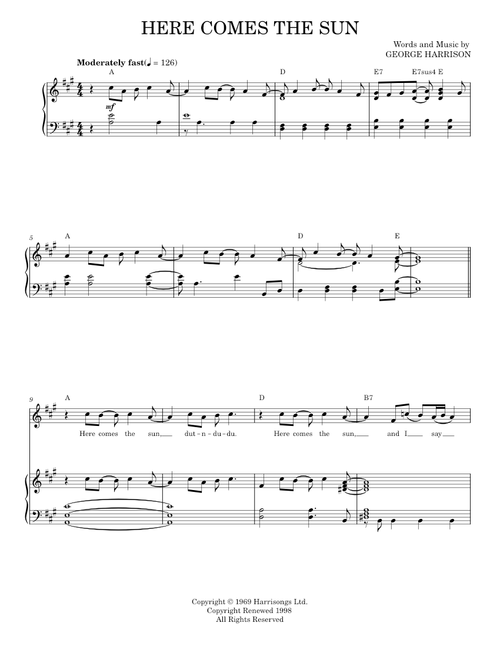 Here Comes The Sun - George Harrison, John Lennon, Paul McCartney, The Beatles (Piano Vocal)
