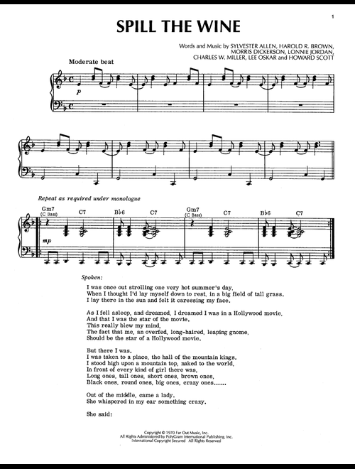 Spill The Wine - War (Piano-Vocal-Guitar)