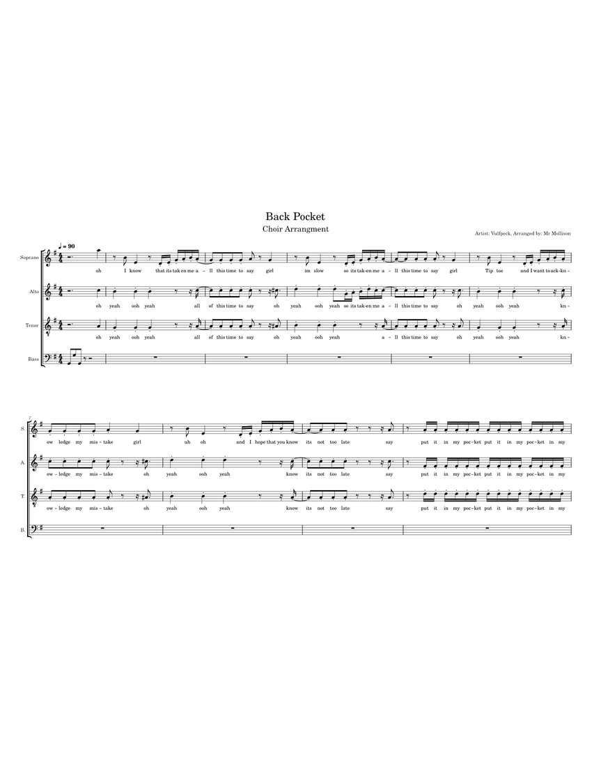 Back pocket Vulfpeck Back Pocket Choral Arrangment Sheet music for