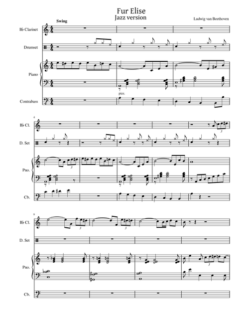 Beethoven - Fur Elise - Jazz version For Small Ensemble - In A Minor, Woo 59 (Arr. poon) - Ludwig Van Beethoven (Small Ensemble)