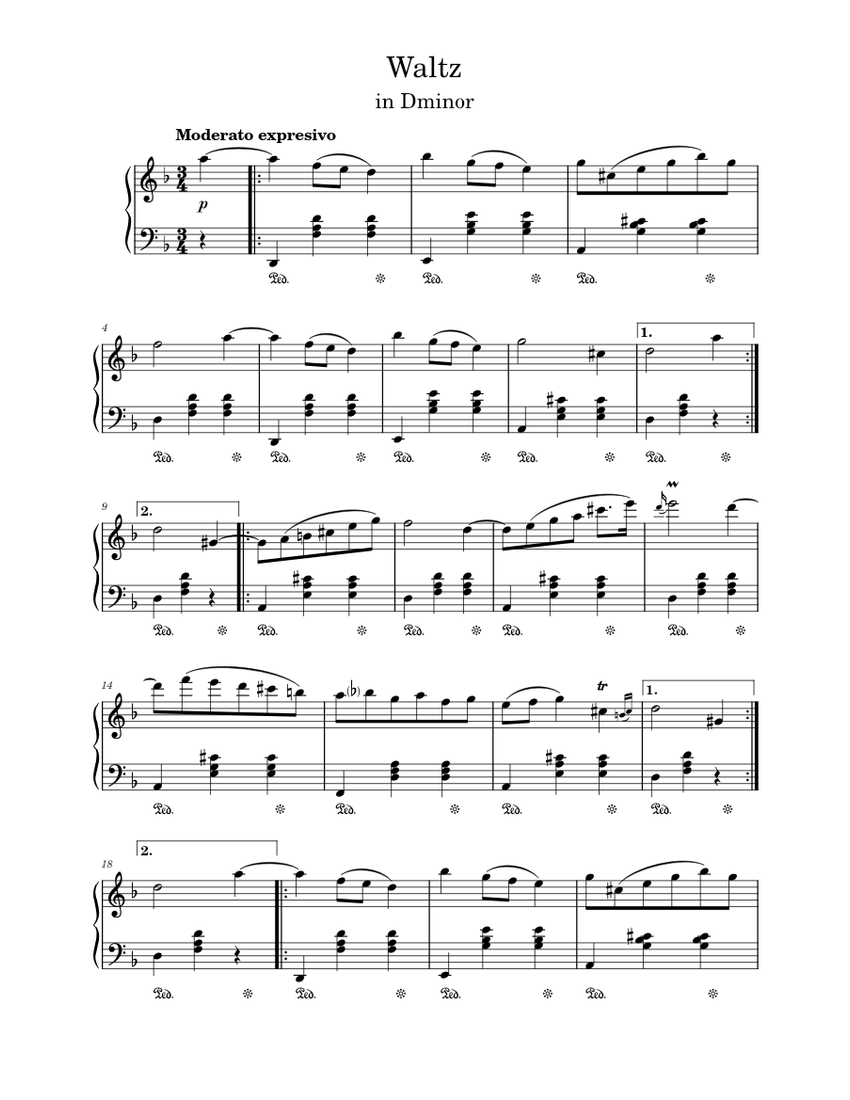 Waltz No. 1 in D minor – Op. 1 Sheet music for Piano (Solo) Easy ...
