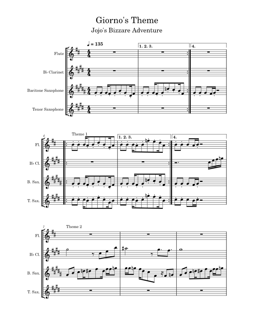 Giorno's theme Yugo Kanno Giorno's theme Saxophone Tenor, Bari