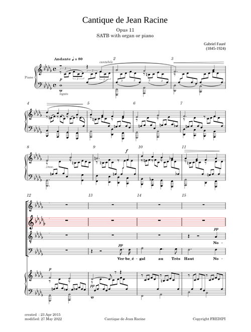 Cantique de Jean racine, Op.11 (Alti voice) - Gabriel Fauré