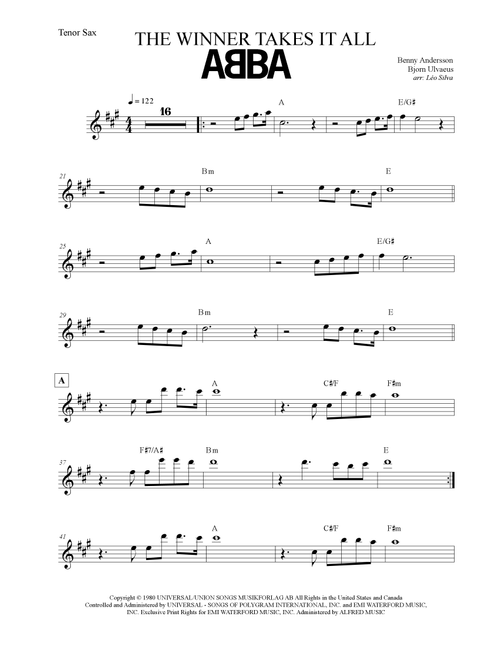 The Winner Takes It All (Arr. Leo Silva) - ABBA (Tenor Sax Solo)