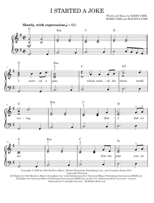 I started a joke - Bee Gees (Easy Piano)