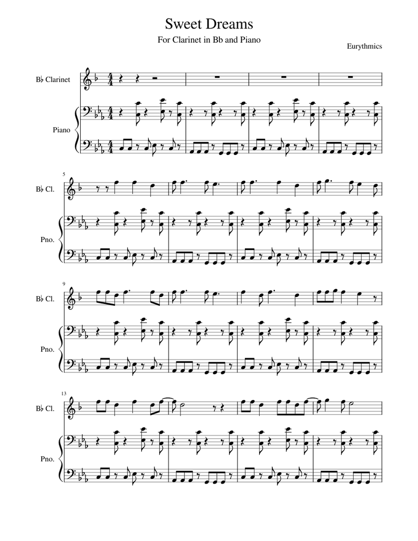 Sweet Dreams for Bb Clarinet Sheet Music for Piano, Clarinet in b