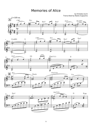 Memories of Alice – Izumi Hirotaka Sheet Music for Piano (Solo