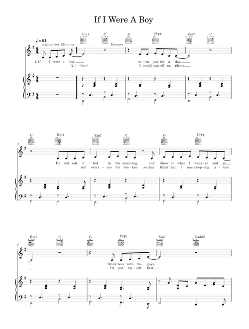 If I Were A Boy - Beyonce (Piano-Voice)